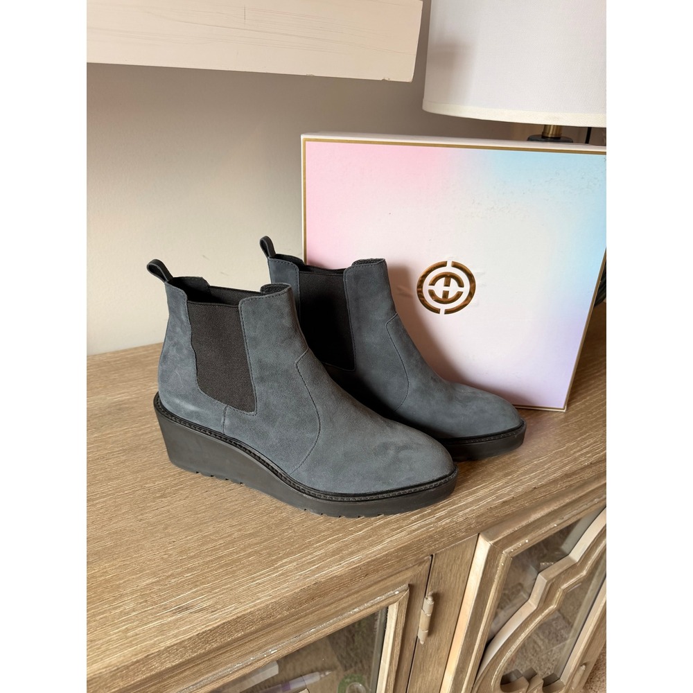 Cecelia New York Gemma Wedge Chelsea Boots Women Navy Blue Suede 11